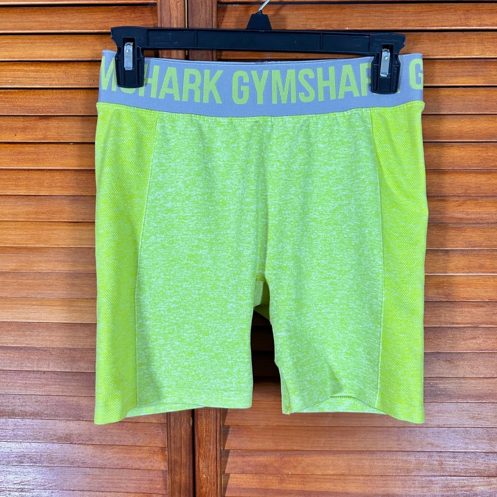 Gymshark Flex Cycling Shorts Lime Green‎ Marl Logo Waistband GLSH4251 Large